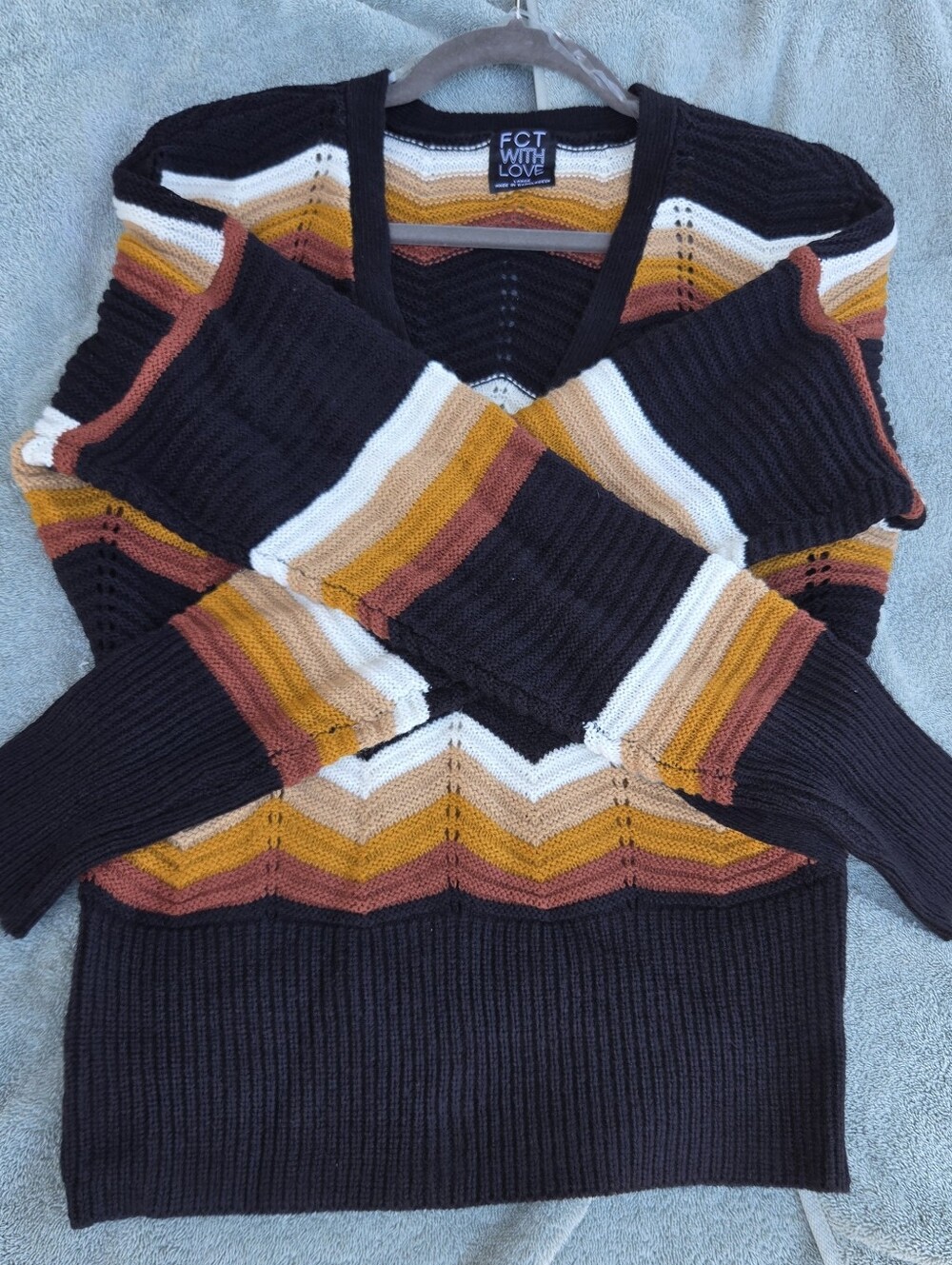 FCT WITH LOVE Earth tone Chevron Knit Wrap Sweater - Size: L